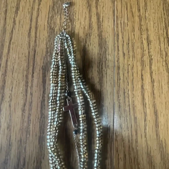 Gold beaded and plated Bracelet with Cross Charm. - Picture 2 of 3
